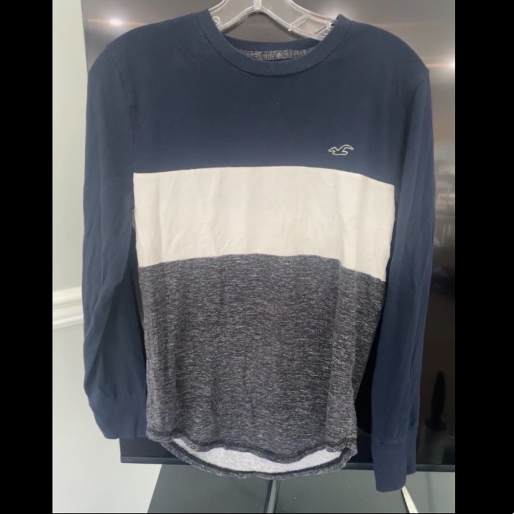 Hollister Men’s Colorblock Long Sleeve Tee Navy Gray White Size XS